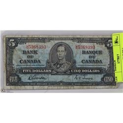 1937 CANADIAN  $5.00 BILL