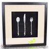 Image 1 : 16X16 SHADOWBOX PICTURE OF ORNATE SILVERWARE.