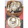 Image 1 : LARGE BOX OF ASSORTED SILVER PLATED ITEMS INCL TEA