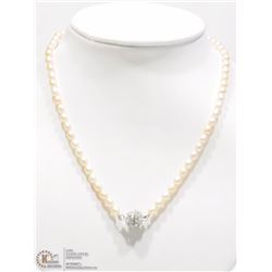 14) PEARL NECKLACE W/CRYSTAL ACCENTED CLASP