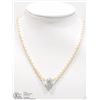 Image 1 : 14) PEARL NECKLACE W/CRYSTAL ACCENTED CLASP