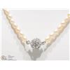 Image 2 : 14) PEARL NECKLACE W/CRYSTAL ACCENTED CLASP