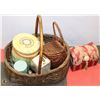 Image 1 : BASKET OF VINTAGE TINS, JEWELLERY BOX, AND MORE.