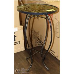 DECORATIVE COLORED GLASS AND WROUGHT IRON TABLE