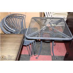 4 WROUGHT IRON CHAIRS AND PATIO TABLE