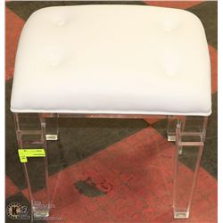 WHITE LEATHERETTE WITH CLEAR BASE STOOL
