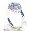Image 2 : 21) ST. SILVER TANZANITE & 6 DIAMOND CLUSTER RING