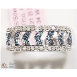 26) STERLING SILVER BLUE AND WHITE DIAMOND  RING