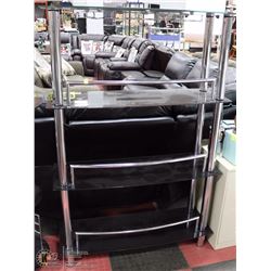 GLASS SHELF BAR WITH WINE GLASS HOLDER ON TOP