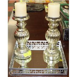 2 SILVER SHOWHOME CANDLE HOLDERS WITH CANDLES