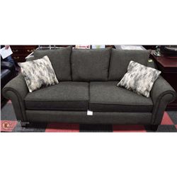 DARK GREEN CLOTH SOFA WITH THROW CUSHIONS