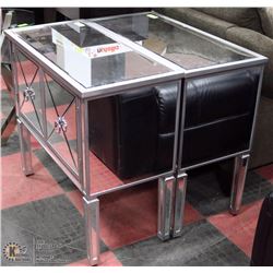 PAIR OF SHOWHOME SILVER AND MIRRORED END TABLES