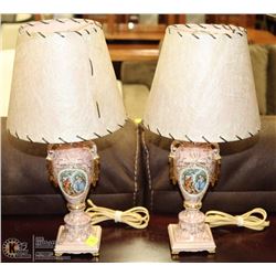 PAIR OF PINK MID CENTURY LAMPS WITH STITCHED