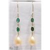 Image 1 : 34) 10K Y.GOLD EMERALD & FRESHWATER PEARL EARRINGS