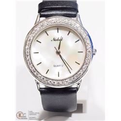 37) NOBEL ST. SILVER QUARTZ GENUINE LEATHER WATCH