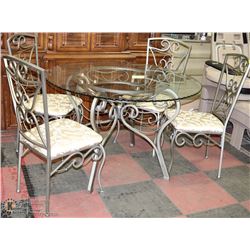 ROUND GLASS & METAL  DINING TABLE WITH 4 CHAIRS