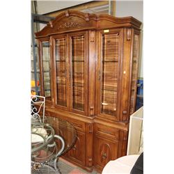 GLASS AND WOOD CARVED CHINA CABINET (2PC)
