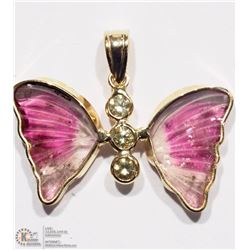 41) 14K YELLOW GOLD TOURMALINE & DIAMOND PENDANT
