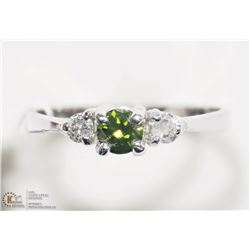 46) 14K WHITE GOLD GREEN & WHITE DIAMOND RING