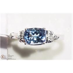 48) 14K WHITE GOLD TANZANITE AND DIAMOND RING