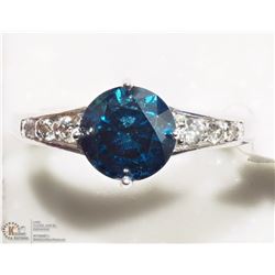 49) 14K WHITE GOLD BLUE AND WHITE DIAMOND RING