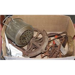 BOX OF ANTIQUE MISC ITEMS