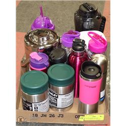 FLAT OF ASSORTED TO GO CUPS/THERMOS'S, WATER CUPS