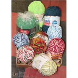 FLAT OF ASSORTED LARGE BALLS OF WOOL, YARN, MOST