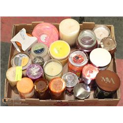 LARGE FLAT OF ASSORTED SCENTED CANDLES , ALL NEW