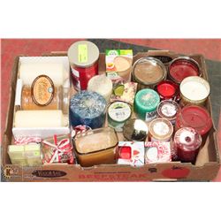 LARGE FLAT OF ASSORTED SCENTED CANDLES , ALL NEW