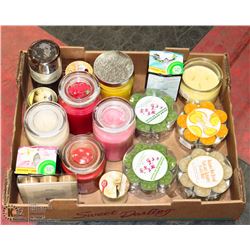 LARGE FLAT OF ASSORTED SCENTED CANDLES , ALL NEW