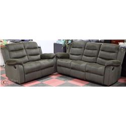 NEW SAGE GREEN FABRIC RECLINING SOFA AND LOVE SEAT
