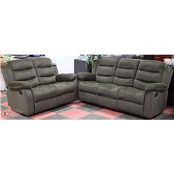 NEW SAGE GREEN FABRIC RECLINING SOFA AND LOVE SEAT
