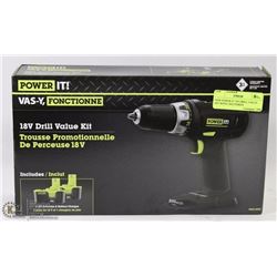 NEW POWER IT 18V DRILL VALUE KIT WITH 2 BATTERIES