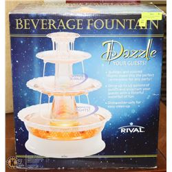 BEVERAGE FOUNTAIN BUBBLES AND COLORED LIGHTS.