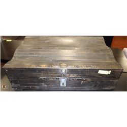 BLACK HANDMADE WOOD BLANKET CHEST.