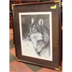 RANDY FEHR "WATCHFUL EYE " WOLF PICTURE IN BRASS
