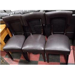 GROUP OF 3 SALON  BROWN LEATHER  CHAIRS