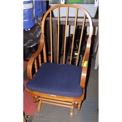 WOOD GLIDER ROCKER WITH BLUE CUSHION
