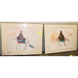 2 NATIVE AMERICAN INDIAN PRINTS GOLD FRAMES 28X22.