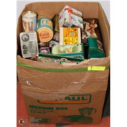 LARGE BOX OF ASSORTED TINS