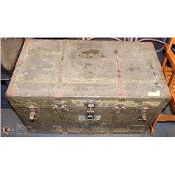 VINTAGE MILITARY TRUNK WITH LEATHER HANDLES AND