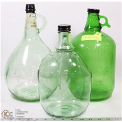 3 VINTAGE GREEN VINE BOTTLES