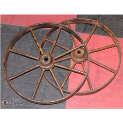 2 STEEL 15" ANTIQUE WAGON/RAIL/CART WHEELS