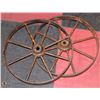 Image 1 : 2 STEEL 15" ANTIQUE WAGON/RAIL/CART WHEELS