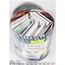 LARGE TIN WITH APPROX 500 CHRISTMAS CARDS