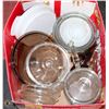 Image 1 : BOX OF FIREKING DISHES & LIDS AND DOUBLE BOILER.