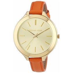 NEW MICHAEL KORS RUNWAY SLIM LEATHER STRAP WATCH