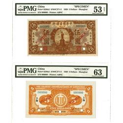 Chinese-American Bank of Commerce, 1920 "Shanghai" Issue Face and Back Specimen Pair.