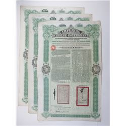 Imperial Chinese Government, Tientsin-Pukow Railway, 1910 Lot of 3 Issued Bonds